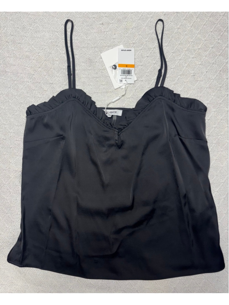 Nwt Coquette Parker Black Silky Ruffled V-Neck Cami Top Size Small